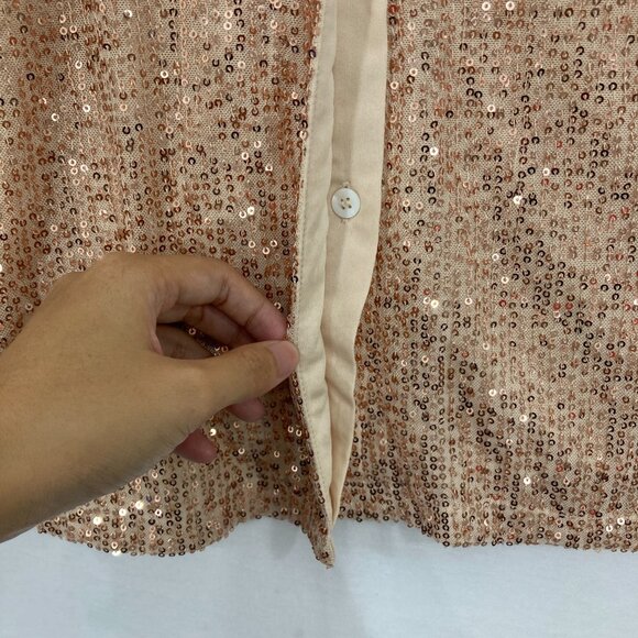 Long Tall Sally size 16 Cream Tan Sequins Long Sleeve Button Down Evening - Picture 5 of 12